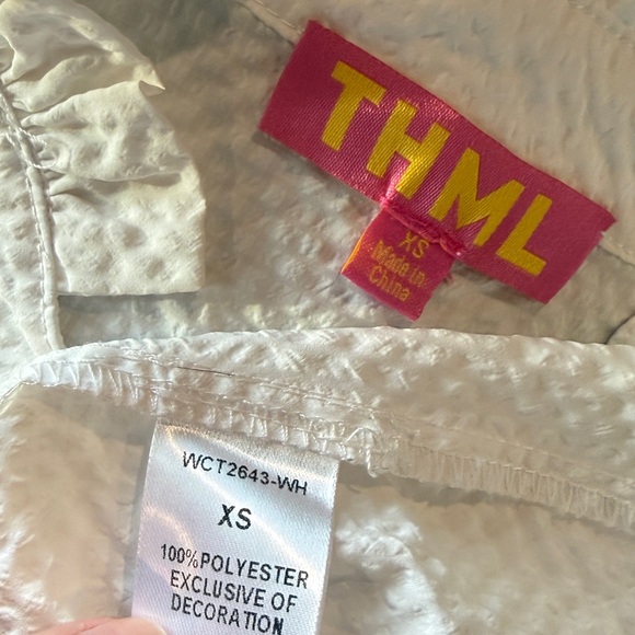 Like New THML White Embroidered Puff Sleeve Textured Boutique Top, Size X-Small. - Picture 5 of 10